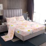 Daisy Flowers Bed Sheet Queen Set Bee Butterfly Sheets Sets Adults Bedroom Decor Spring Floral Microfiber Bedding Set with Flat,Fitted Sheet,2 Pillow Cases