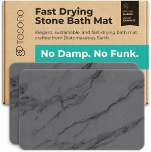 TOSORO - Stone Bath Mat Diatomaceous Earth Shower Mat Non-Slip Super Absorbent Diatomite Stone Bath Mats for Bathroom Floor Quick Drying Natural Easy to Clean (23.5 x 15) - Graphite, 2pcs