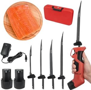 VLOXO Couteau à Filet Électrique, Couteau à Poisson Professionnel avec 4 Lames en Revêtement TiN en Acier Inoxy et Verrou de Sécurité pour Viandes, Poissons, Surgelés et Cuisine