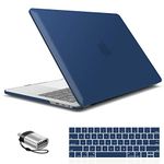 IBENZER Compatible with MacBook Pro 15 Inch Case 2019 2018 2017 2016 A1990 A1707, Hard Shell Case with Keyboard Cover & Type C Adapter for Mac Pro 15 Touch Bar, Navy Blue, CA-T15NVBL+1TC