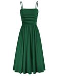 GRACE KARIN Women's Summer Dresses Green Dresses Sleeveless Spaghetti Dress Smocked Ruched A-line Swing Casual Dress Dark Green M