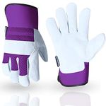 Thorn Proof Work Gloves Heavy duty Leather Gardening Gloves for Ladies Women Durable Protective Garden Rigger Hand Utility Safety Men Kids Washable Gripper (Purple, L)