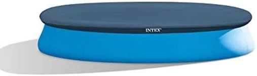 INTEX 28023E Pool Cover: for 15ft Round Easy Set Pools – Includes Rope Tie – Drain Holes – 12in Overhang – Snug Fit