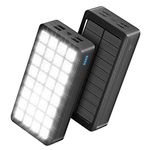 【New Upgrade】Portable Solar Charger 30000mAh, Solar Power Bank with 4 Outputs & Dual Inputs 32 LEDs Flashlight, Waterproof Charger Fast Charging Battery Pack for Smartphones Tablets Outdoors (black)