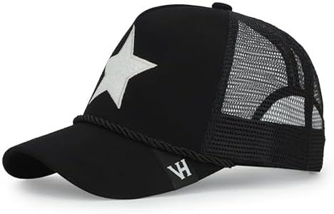 VINTAGE HAVANA Black Trucker Hats Women White Pearl Embellished Star & Rope | Mesh Adjustable Snapback Hat | Men Women Baseball Cap