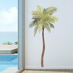 Palm Tree Watercolor Wall Decal Beach House Art Décor Sticker Tropical Print Bird Seagulls Included, 72" Tall (1)