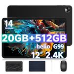 DOOGEE T40 Pro Tablet, 12 Inch Tablet with SIM Card Slots,512GB+20GB, 2.4K Android 14 Tablet with Helio G99 and 10800mAh, Hi-Res Speaker, Large Tablet with Keyboard, Mouse, Case and Pencil, Black