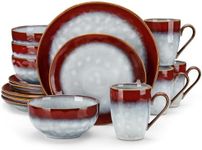 vancasso Starry 16 Pieces Red Dinnerware Set, Reactive Glaze Dinner Sets, Plates and Bowls Set for 4, 16 Pcs Ceramic Dish Set Stoneware