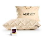 WOOLROOM Deluxe British Wool Pillow, Adjustable Firmness - Traceable Certified Hypoallergenic Cooling - Machine Washable Organic Cotton Cover 200tc - Standard Size Bed Pillow, 48x78 cm