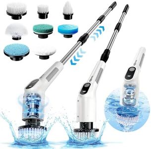 TBFWiCO Electric Spin Scrubber, Shower Cleaning Brush with 8 Replaceable Brush Heads, IPX7 Waterproof & 50KGF High-Torque Motor, Adjustable Long Handle, for Bathroom, Kitchen, Tile & Floor Cleaning
