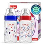 LuvLap Anti-Colic Wide Neck Natura Flo Baby Feeding Bottle, 250ml (Pack of 2), New Born / Infants / Toddler upto 3 years, Stars, BPA Free