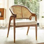 Smily Cart Solid Wooden Chair Rattan Arm Chair for Living Room, Bedroom, Office and Home (Honey)