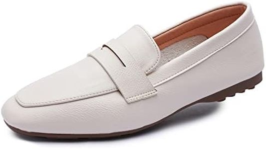 Odema Spring Fashion Flat Loafers Shoes Comfortable Slip on Women's Flats with Dress, Beige, 7 US