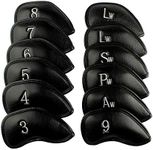 Golf Iron Head Covers Numbers Synthetic Leather Headcover Deluxe Value 12 Pcs Set, Golf Iron Headcovers Protector for Club Mens Protable Fit All Brands (Black)