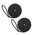 NovelBee 2 Pack of 5/8“x 30’ Double Braid Nylon Dockline,Mooring Rope Dock Line,Working Load Limit 1540 lbs,Breaking Strength 7,700 lbs (Black)