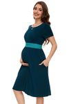 Smallshow Women's Short Sleeve Maternity Dress Patchwork Pregnancy Clothes Summer,Marine Blue-Peacock Blue,M