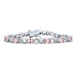 Bling Jewelry 9CT Simulated Pale Pink Tourmaline Cubic Zirconia AAA Oval CZ Symbol Infinity Milgrain Tennis Bracelet for Women Silver Plated