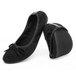 Greatonu Women's Ballet Pumps Comfort Foldable Portable Travel Slip on Slipper Bow Tie Flats Shoes Black 5.5 UK