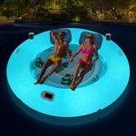 Inflatable Tanning Pool Lounger Float with Lights, Solar Giant Suntan Tub Pool Float Adults, 79'' x 79'' Extra Large Sunbathing Pool Lounge Raft Round Tanning Bed for Pool, Backyard, Lake.