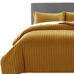 MOONLIGHT20015 Double Duvet Cover Set Hotel Quality Stripes Satin Bedding Double Bed Set with 2 Pillowcases, Reversible Hypoallergenic Soft Breathable Bed Covers (Ochre, Double)