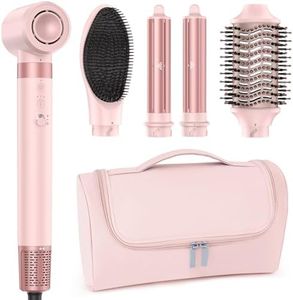 MESCOMB Professional 5 in 1 Hot Air Styler，High Speed Blow Dryer & Straightener Set，Fast Drying Ions Hair Dryer, No Heat Damage，Multi Styler for Curling Volumizing Straightening with Travel Bag