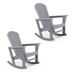 VonHaus Rocking Adirondack Chair Set of 2 - Grey Outdoor Rocking Chair for Garden, Terrace, Patio, Balcony - Waterproof HDPE Slatted Style Firepit Chair & Garden Chair with Wide Armrests & Sloped Back