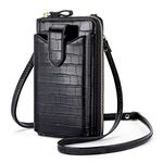 Peacocktion Small Crossbody Cell Phone Purse for Women, Shoulder Bag Wallet with Credit Card Slots （Black Croc）