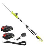 DEWINNER Cordless Pole Hedge Trimmer, Telescopic Long Reach Extendable Cutter for Hedges, with 2 Batteries 20 V 2Ah and Charger, Blade Length 51cm, Shoulder Strap, Adjustable Head, Dual Action