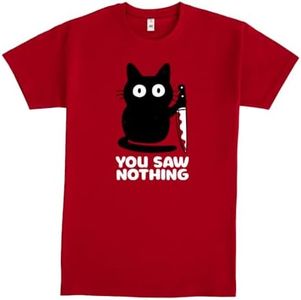Pampling T-Shirt Manica Corta in 100% Cotone, Abbigliamento Unisex per Uomo e Donna in 5 Taglie, T-Shirt Rossa, Modello You Saw Nothing (S)