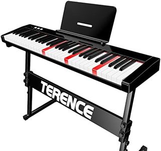 Terence Piano Keyboard 61 Key with Stand & 1800mAh Rechargeable Battery Support Lighted Keyboard Semi-weighted Full Size Keys MIDI Function Bluetooth Piano Application Sheet Music Stand for Beginner