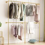 Industrial Pipe Clothing Rack Wall Mounted,Clothes Racks with Double Hanging Rods for Closet Storage(Gold)