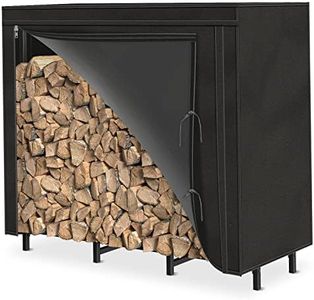 4ft Outdoor Firewood Rack with Cover Combo Set Waterproof for Wood Storage, Adjustable Fire Log Stacker Stand, Heavy Duty Firewood Holder for Fireplace Metal Lumber Storage Carrier Organizer