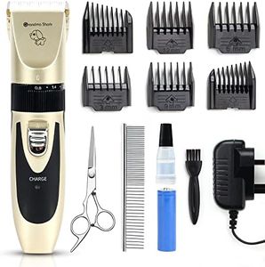 GRANDMA SHARK Unisex Professional Dog Grooming Kit,Rechargeable,Cordless,Low Noise Dog Clippers for Grooming Thick Coats - Clippers,Nail Trimmer,Complete Grooming Set for Dogs,Cats,Other Pets,Gold