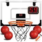 TEUVO Mini Basketball Hoop with Electronic Score Record & Sounds, Indoor Basketball Hoop with 4 Balls for Bedroom, Home & Office Door, Outdoor Basketball Net Gifts Sets for Boys Adults Kids Aged 3+