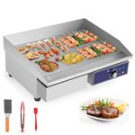 Giantex Commercial Griddle, 22" Electric Griddle 2000W, Cast Iron Griddle, Stainless Steel Frame, 122℉-572℉ Adjustable Temperature Control, Removable Oil Storage Box, Restaurant Teppanyaki Grill