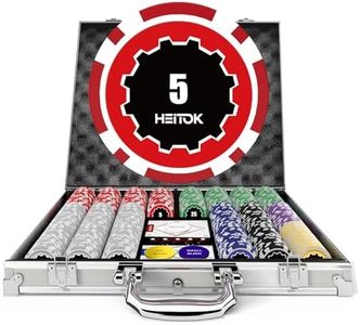 HEITOK Casino Poker Set with Numbered Chips 500-Piece for Card Board Game, 11.5 Gram with Playing Cards Waterproof for Texas Hold'em, Blackjack Gambling, Card Club or Late Night Poker Games