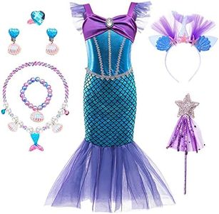 YYDSXK Disfraz Sirena Niña, Disfraz Princesa Niña con Accesorios de Collar de Varita de Hada, Disfraz Princesa Vestido de Lujo para Niños para Fiesta Dama de Honor Cosplay Concurso