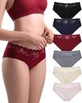 Oegho Womens Cotton Bikini Underwear Lace Hipster Panties Soft Stretch Breathable Low Rise 6 Pack S-XL