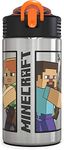 Zak Designs Minecraft - Stainless Steel Water Bottle with One Hand Operation Action Lid and Built-in Carrying Loop, Kids Water Bottle with Straw Spout is Perfect for Kids (15.5 oz, 18/8, BPA-Free)