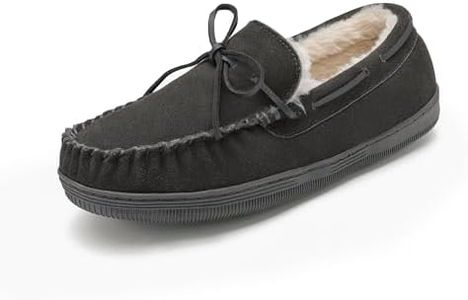 DREAM PAIRS Men's Moccasin Slippers Fuzzy Plush House Shoes Indoor Outdoor Fleece Lining Loafers,Size 14,GREY,FUR-LOAFER-01