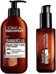 L'Oréal Paris Men Expert, Barber Club Grooming For Men, Softens Beard & Soothes Irritation, Duo Bundle - 3-in-1 Beard, Face & Hair Wash 200ml & Beard Oil 30ml