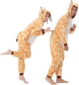 GOGOBOND Unisex Adult Onesie Giraffes Fleece Halloween Costume Animal Pajamas One Piece Cosplay Sleepwear XL