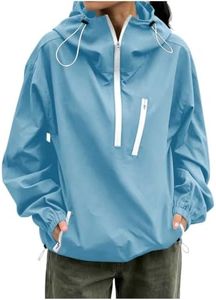 VOGFFR Women's Raincoats,Lightweight Rain Jacket Women Half Zip Windbreaker Zipper Pocket Long Sleeve Jackets Hiking Raincoat with Hood