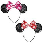 EUPSIIU 2 Pieces Mouse Ears Headband, Sparkly Bow Headbands Mouse Ears Headwear Cosplay Party Headband for Adult Kids Shiny Headband for Girls Women Fancy Dress Costume Head Band Christmas (2 Colours)