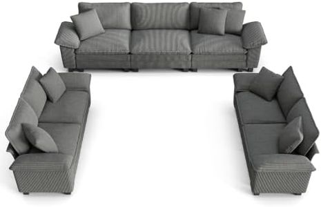 PHI VILLA Cloud Modular Couches Sets, 3 Pieces Large Sectional Sofa Set with Loveseats, 7-Seater Upholstered Couch for Living Room, Corduroy, Grey