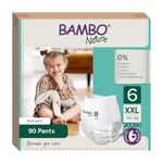 Bambo Nature Premium Baby Diapers - Pants Style, XXL Size, Monthly Pack 90 Count - Super Absorbent Toilet Training Pull Ups with Wetness Indicator for Kids from 18 Months Onwards