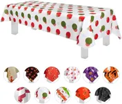 Grandipity Red and Green Holiday Snow Flake Design 12 Pack Premium Disposable Plastic Tablecloth 54 Inch. x 108 Inch. Decorative Rectangle Table Cover