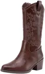 Vepose Brown Cowboy Boots for Women Embroided Cowgirl Boots 9803 Western Mid-Calf Pull on Pointed Toe Shoes for Ladies with Inside Zipper Size 10 (CJY9803 Whisky 10)