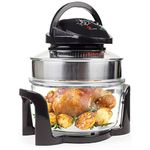 Andrew James Premium Halogen Oven Air Fryer, Spare Bulb 1400W with Accessories Self Clean Function & Recipes, 12-17L Cooker & Lid, Adjustable Temp & Timer, Incl. 5L Extender Ring Rack Tray (Black)