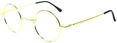 BETSION Vintage Round 42 44 Titanium Glasses Unisex Eyeglasses Frames Light Men Women Spectacles Without Nose Pads (Gold, Non-Prescription Clear Lens / 42 Millimeters)